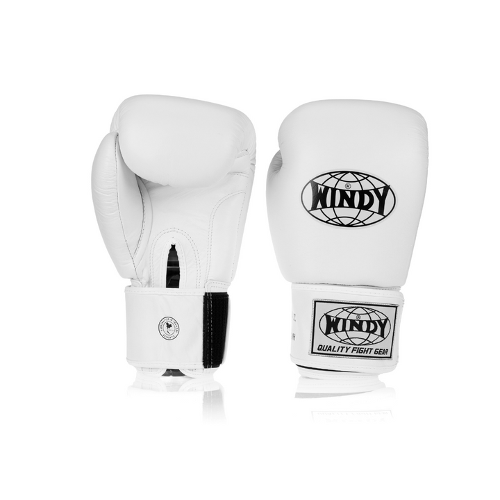 Windy White BGVH Gloves. Classic Genuine Leather Gloves for Boxing and Muay Thai