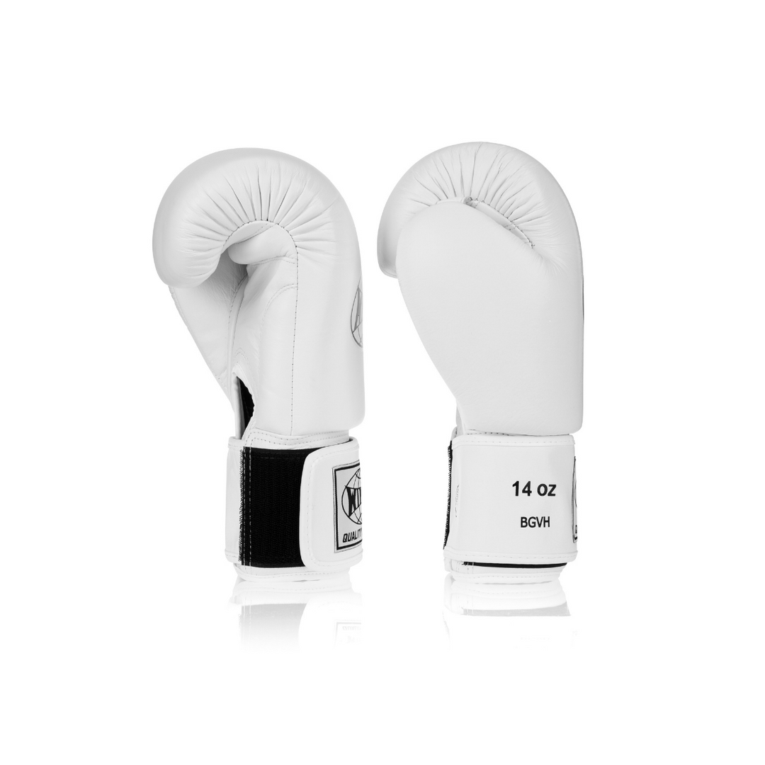 Windy White BGVH Gloves. Classic Genuine Leather Gloves for Boxing and Muay Thai